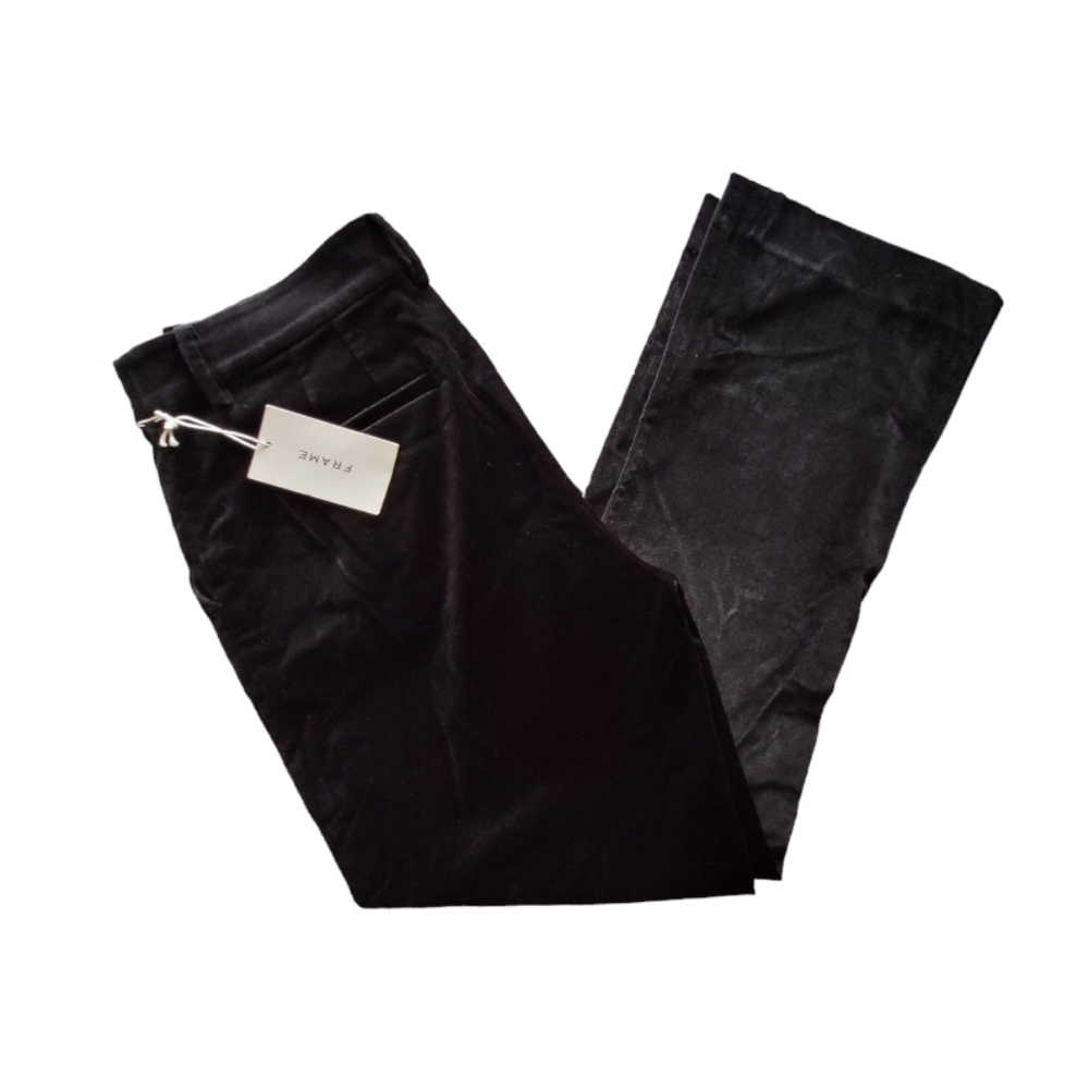 FRAME Black Velet Midrise Wide Leg Ankle Trouser Pants, 6 Short